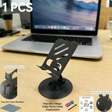 1pc 360° Rotatable Aluminum Alloy Phone Stand, Compact & Portable, Foldable Desktop Holder, Compatible With All Smartphones & Tablets, Convenient For Office Use, Ideal Gift Accessory For 17-Day Holiday - Multiple Styles - View 2