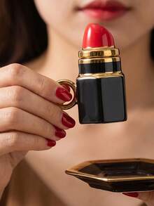 DearDali 3件組（1杯+1杯盤+1蓋）90ML 奢華金邊口紅陶瓷咖啡杯與杯盤，創意3D口紅設計咖啡杯附鍍金邊，配對托盤，適用微波爐與洗碗機，優雅桌面裝飾，適合濃縮咖啡，理想節日禮物 - 彩色 - 查看 8