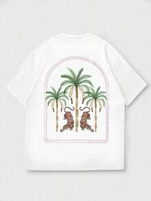 Zrgoth Men's Minimalist And Versatile Casual Short Sleeve T-Shirt With Japanese Crane Print - 白色 - 查看 5