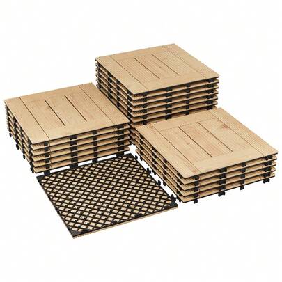 Hodeffior 22 Pack Interlocking Deck Tiles 30x30cm, Acacia Wood Outdoor Flooring Tiles, DIY Patio Balcony And Pool Deck Floor Tiles For Garden, Terrace, Porch And Indoor Outdoor Use