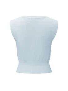 Live To Mo Y2K Solid Color Crew Neck Sleeveless Casual Cropped Knit Top, Suitable For Vacation, Travel, Party And Daily Summer Wear - Baby Blue - View 4