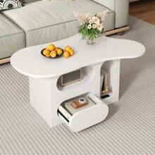 Coffee Table With Drawers, Cloud-Shaped Coffee Table With Open Storage Compartments, High-Quality Materials. 97 X 45 X 43.5 Cm. - White - View 12