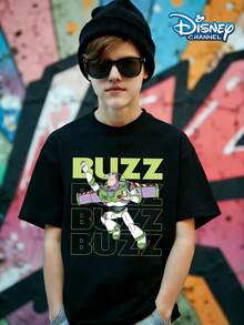Disney Parks Buzz Lightyear Summer Graphic Tee, Perfect For Cool Boys. Teen Boy Gift,Comfortable And Breathable Children's Short-Sleeved T-Shirt. 180g Pure Cotton Children's Clothes,Suitable For Both Boys And Girls.Suitable For Daily Wear, Vacations, Outdoor Activities, And As A Children's Gift. - màu đen - Xem 2