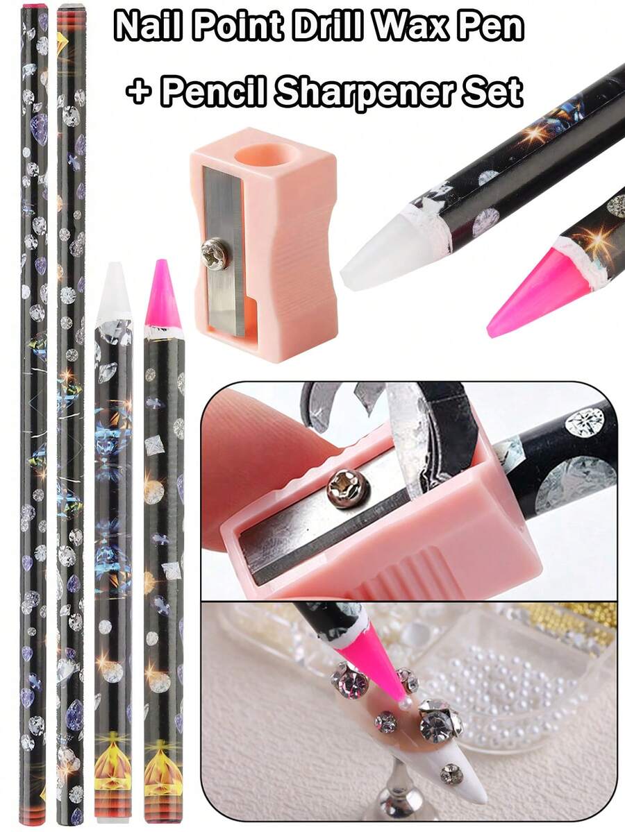 Nail Art Rhinestone Pen,Adhesive Wax Crayon For Rhinestones, Small Rhinestone Accessory With Adhesive, Pencil For Picking Up Rhinestones, Rhinestone Setting Pen, Nail Rhinestone Removal Pen, For Nail DIY Decor, Comes With A Pencil Sharpener - Multicolor - View 1