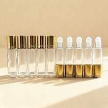 3件組 10ml (0.34oz) 透明玻璃滾珠瓶，可重複填充，附金色瓶蓋與不鏽鋼滾珠，贈送漏斗、滴管、開瓶工具，防漏化妝品容器，DIY香水精華液分裝瓶，商務出差與露營旅行必備 - 彩色 - 查看 7