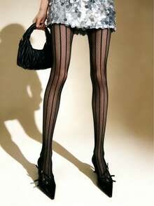 Élanzette 1 Pair Women's Patterned Mesh Stockings, Slim-Fit Comfortable Fashionable Sexy Unique, Suitable For Daily Wear, - Multicolor - View 4