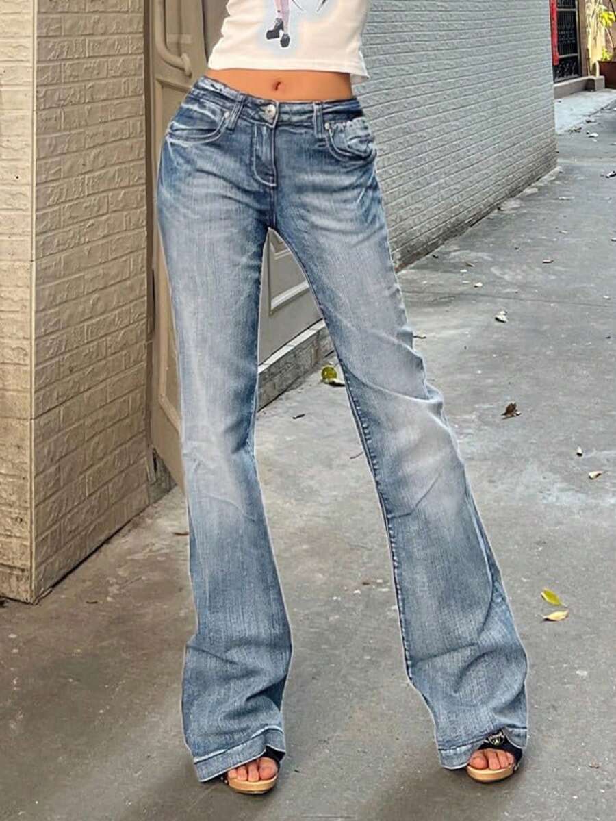 Women's Flare Jeans Y2K 90s Bootcut Mid Rise Vintage Pants Denim Pants Bell Bottoms Spring And Summer Clothes - Light Wash - View 1