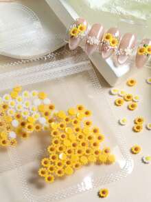 50 peças de decoração de arte de unhas de girassol de verão, acessórios de unhas de margarida branca mistos, DIY, joias fofas de estilo japonês e coreano, suprimentos para unhas - Multicolorido - Ver 4