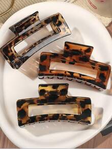 3pcs Transparent Amber Leopard Print Hair Claw, Elegant Minimalist Large Square Hair Clip, Versatile For Everyday Wear In Autumn/Winter Summer Hair Accessories Beach Claw Clips - 3-piece Set - Leopard Print Square - View 1