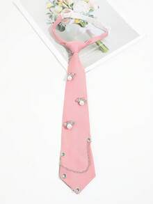 1pc Women's Casual Silver Metal Firefly Faux Pearl Decor Chain Tie, Solid Color Clip-On Tie Suitable For School/Party Outfit,Graduation Outfit,Disco - Multicolor - View 6