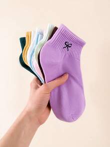 1/5/10/15/20 Pairs Random Women's Solid Color Bow Tie Sports Style Breathable Ankle Socks - Multicolor - View 5