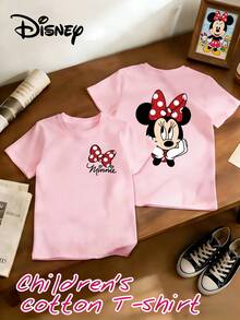 Minnie Mouse Disney Fresh And Fashionable Round Neck T Shirt For Girls Made Of 100 Cotton Is An Ideal Choice For Daily Wear Vacation Leisure Outdoor Exploration School Life And Shopping Trips It Is A Must Have Item For Summer It Is Also An Excellent Gift For The Same Boy And Girl Every Child Deserves One - Hồng - Xem 2