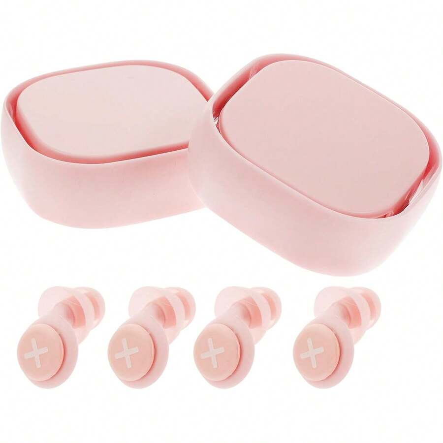 SOLUSTRE Tapones Oídos Anti-ruido para Dormir y Ronquidos, Doble Capa de Silicona Flexible, Tamaño Pequeño, Color Rosa, 4 Piezas (2 Pares) Estuche de Almacenamiento, Protección Auditiva - 1 - Ver 1