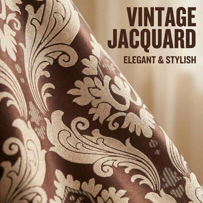 1pc Vintage Cationic Jacquard Blackout Curtain