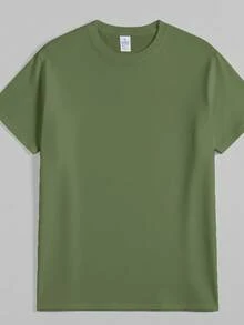 Simple Straight Tee Six Gradient Blue Grey Hearts Gentle Handwritten Text Print, Silky Skin Friendly Top For Relaxed Daily Wear - 綠色 - 查看 2