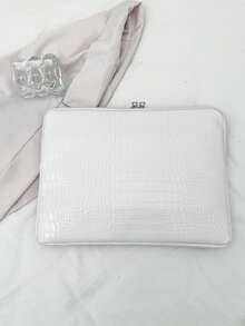 Solid Color Floral Minimalist Luxury Multi-Size Notebook, Tablet, Laptop Sleeve Laptop Case Laptop Bag Computer Case For Women Computer Bag Portable Laptop Cover Travel Essentials - White - View 3