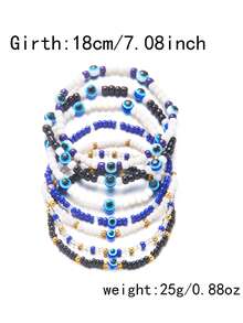 Pulsera de cuentas de ojo de diablo de colores de moda con ojos azules y 7 capas - Multicolor - Ver 6