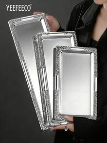 yeefeeco 1pc Iron Gold/Silver Long Tray, Serving Platter, Storage Tray, Vegetable Tray, Middle Eastern Style Tray, 3 Size Options, Suitable For Home, Restaurant, Catering - Silver - View 7