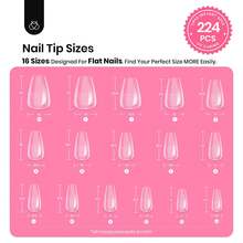 Beetles 224 Pcs 16 Sizes Tipex Gel Nail Kit, Short Coffin Instant Apex Pre-Building Pre-Etched False Nail Tips With Tipex UV Nail Glue & Mini Nail Lamp, Thick Acrylic Nail Set - 224Pcs 16 Sizes Short Coffin - 查看 3