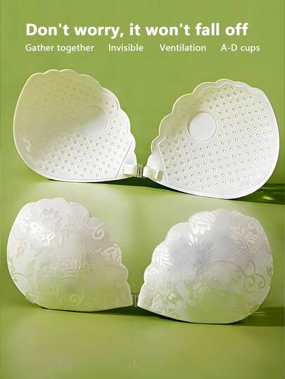 Skin-Colored Lace Invisible Push-Up Sticky Bra, Breathable Adhesive Nubra, Reusable Strapless Backless Invisible Bra For Wedding Dress, Party, Summer Tops, A-D Cup