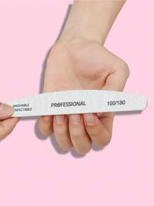 10Pcs Grey Half Moon Nail File Double-Sided Manicure File For Real Nail Shaping Manicure Nail File 100/180 Grit - Light Grey - View 5