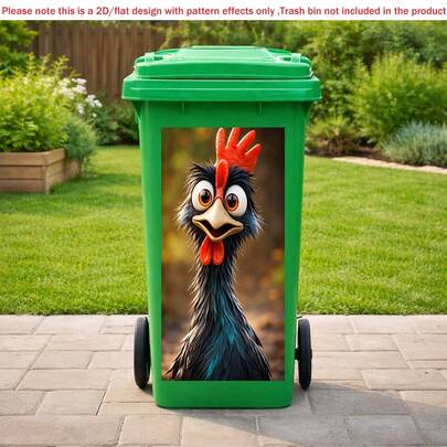 1pc 2D Flat Self-Adhesive Trash Can Sticker Funny Chicken Trash Can Sticker, Cartoon Bird Decal, Waterproof Outdoor Garbage Bin Decor, Cute Yard DIY Decoration, PVC Material, Easy To Peel And Stick, Flat Art Sticker, Kitchen Storage