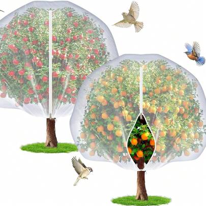 7.8 X 7.8 Ft Large Fruit Tree Netting Cover With Zipper And Drawstring Garden Insect Netting Plant Cover Transparent Bird Plant Barrier Flower Fruit Mesh Screen For Preventing Deer Squirrel Bug