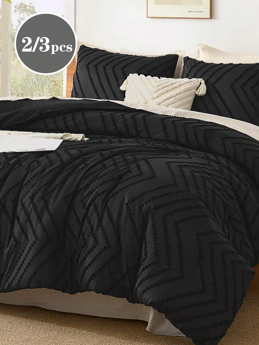 2/3pcs Black Geometric Floral Duvet Cover Set, Soft & Skin-Friendly, Suitable For Twin/Full/Queen/King Size Bed, All Seasons Home Decor, Bedding Gift, Machine Washable - Black - View 1