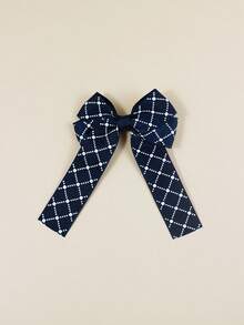 2pcs Navy Blue Argyle Polka Dot Print Bow Decor Hair Clips, Suitable For Daily Use - Multicolor - View 4