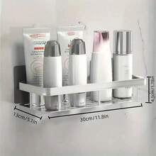 1/2pcs White Bathroom Storage Rack, Large Capacity No-Drill Wall-Mounted, Aluminum Alloy And Premium Plastic Material Options - Wall-Mounted Shampoo Rack, Bathroom Towel Rack, Wall-Mounted Rectangular Storage Rack, Bathroom Shower Rack - Kitchen Supplies, Bathroom Supplies, Bathroom And Kitchen Storage, Wall Decor, Christmas Decor, Christmas Gift, New Year Gift, Birthday Gift - White - View 3
