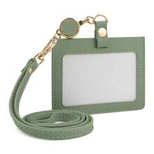 Soporte retráctil para tarjeta de identificación con cordón desmontable, clip horizontal de identificación de cuero PU con 1 ventana transparente y 2 ranuras para tarjetas de crédito - Multicolor - Ver 11