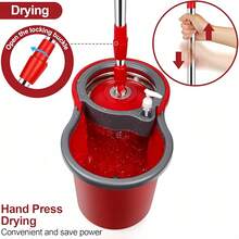Rotating Mop And Bucket Set, With Manual Spin Dryer, 360-Degree Rotating Mop, Suitable For Indoor, Outdoor Floor And Glass Cleaning, Adjustable Handle, 3 Replaceable Super Fiber Mop Heads,Save Space - A - 查看 4