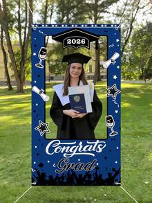 2026 Graduation Photo Studio Frame, Blue "Congratulations On Your Graduation" Selfie Banner Background, Graduation Backdrop Banner, Graduation Decor, High School/University Graduation Party Decoration Photo Prop - Graduation Photo Props (blue) - View 1