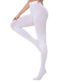 半双装 女士 80D 纯白色舒适连裤袜 - 白色 - 查看 5