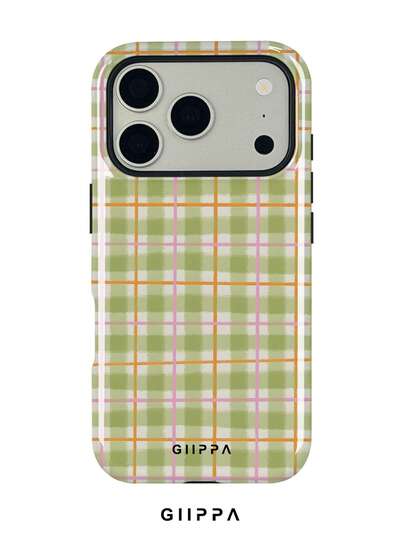 GIIPPA 1pc Milky White Base With Matcha Green, Cherry Blossom Pink, Warm Orange Plaid Pattern Design Phone 17 Pro Max Case, Suitable For Phone 16 Pro Max, 15 Pro Max, 14 Pro Max, Korean Stylish And Interesting Phone Case, Compatible With 11/12/13/14/15/75 Pro Max Plus, Elegant Design For Both Men And Women, Ideal Gift For Christmas, Valentine's Day, Easter, Wedding Season And Birthdays For Girlfriend