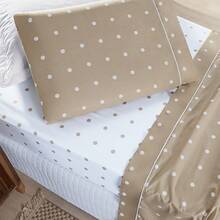 King/Queen/Double/Single 4-Piece Sheet Set Petit Polka Dot Percale 200 Thread Count Pillowcase With Drawstring Detail - Khaki - View 3