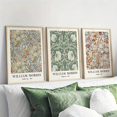 3 pièces canevas murale - Impressions florales et botaniques vibrantes de William Morris, art moderne pour le salon, la chambre à coucher, le bureau, décoration murale intérieure, décoration thème botanique