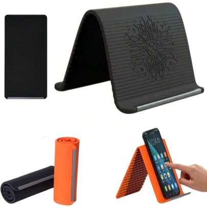 Giá đỡ điện thoại silicon gấp gọn di động, giá đỡ lõi nhôm dẻo tiện dụng khi đi du lịch, giá đỡ để bàn có thể điều chỉnh cho điện thoại thông minh và máy tính bảng, kích thước 5.1 x 9.4 inch (màu đen)