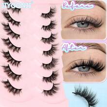 7 Pairs Cat Eye, Extended Outer Corner, Fluffy, 3D, Curled, Thick, Elongating False Eyelashes, Suitable For Daily Use - Black - View 3