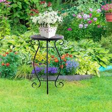 GOFLAME Outdoor Mosaic Side Table, Round Plant Stand With Ceramic Tile Top, Accent End Table With Appealing Patterns, Bistro Coffee Table For Garden Backyard Living Room - Black - View 3