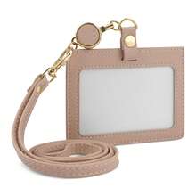 Soporte retráctil para tarjeta de identificación con cordón desmontable, clip horizontal de identificación de cuero PU con 1 ventana transparente y 2 ranuras para tarjetas de crédito - Multicolor - Ver 16