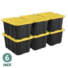 Industrial Storage Tote, 27 Gallon Durable Clear Plastic Storage Bin With Snap-Fit Lid, Yellow, 4 Pack - Đen/Vàng - Xem 1