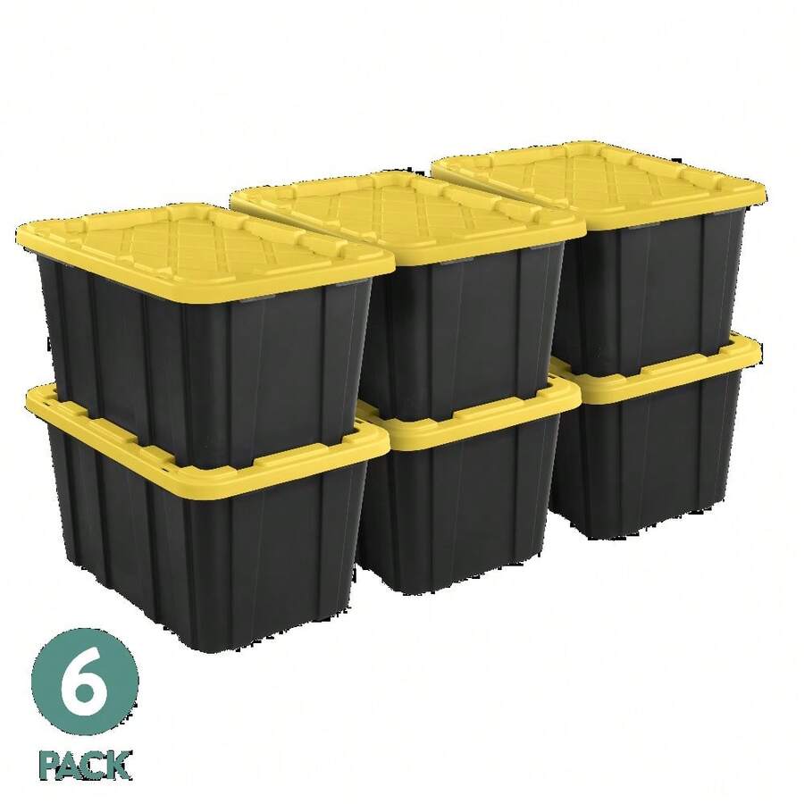 Industrial Storage Tote, 27 Gallon Durable Clear Plastic Storage Bin With Snap-Fit Lid, Yellow, 4 Pack - Đen/Vàng - Xem 1