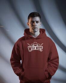 Men's T.E.X.A. Horseback Riding Sweatshirt, Kangaroo Jacket, Cotton, Hood, Pocket, Premium Line MOL331 - Maroon - View 2