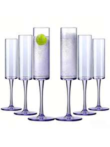 1-6只装不易碎亚克力香槟杯，5.5盎司防碎可重复使用高脚杯，透明塑料马提尼杯 - 非常适合盛装香槟、鸡尾酒和甜点 - 彩色 - 查看 9