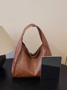 New Women's Shoulder Crossbody Bag, Retro Casual Large Capacity Soft Leather Tote Handbag - Brown - View 4