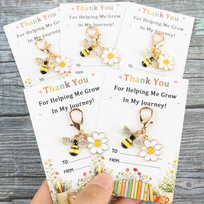 5pcs/10pcs, Bee & Flower Thank You Keychain Bulk, Bee Gifts Of Friendship For Women, Cheer-Up Gift, Birthday Present For Girlfriend Or Mother, Bee Day, Graduation, Teacher's Day Gifts , Travel Gifts, Thank You For Helping Me Grow, Made Of Alloy Gifts For Mother, Father, Graduation, And Teacher