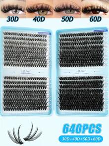 640片接睫毛套組 - DIY接睫毛手冊，(10D+20D+30D+40D+50D+60D+80D+100D)包含假睫毛、膠水、卸除液、鑷子，適合專業人士和初學者，方便居家使用。接睫毛入門套組：包含假睫毛、膠水產品、卸除液、美容工具，讓您在家也能像專業人士一樣輕鬆延長睫毛。專業居家接睫毛套組。 - 黑色 - 查看 4