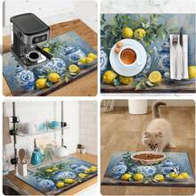 1 buah Alas Pengering Piring, Alas Mesin Kopi, Motif Lemon Gaya Porselen Biru & Putih, Alas Pengering Serbaguna, Hadiah Rumah, Dekorasi Meja - XYLSD-198 - View 11