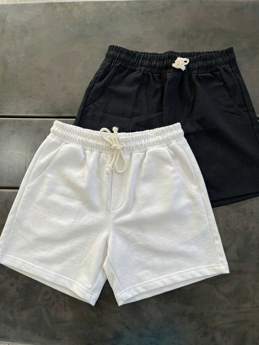 Kit Of 2 Stylish Men's Linen Shorts, Perfect For Summer, Preppy, Winter, Brazil, World Cup, Mother's Day. - 黑與白 - 查看 1